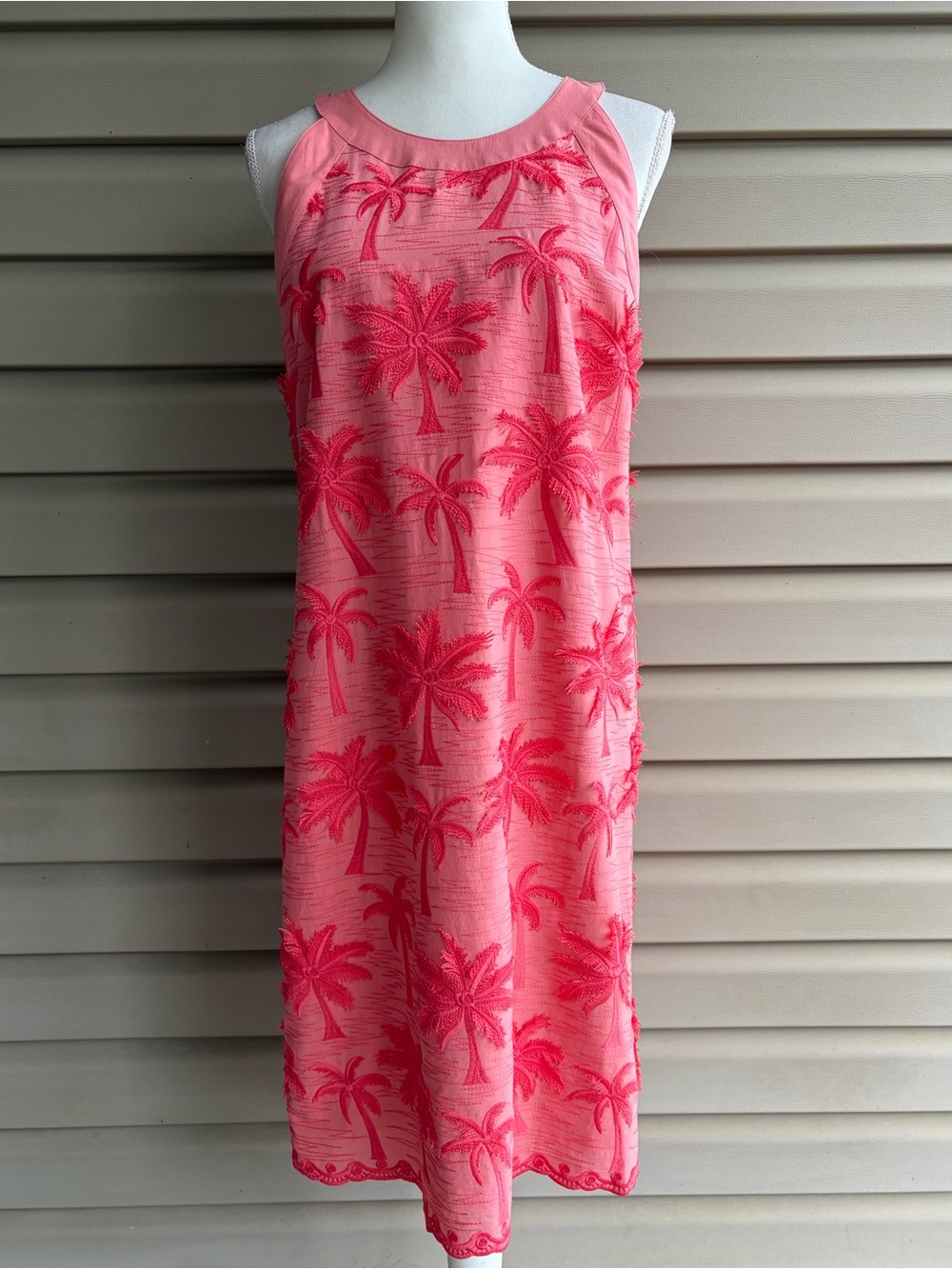 •Talbots• Coral Embroidered Palm Tree Shift Dress - Size 10